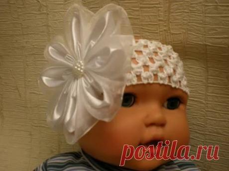 Нежный Цветок Канзаши на Крестины для Девочки. Своими Руками. /DIY / Flowers Kanzashi /Tutorial.