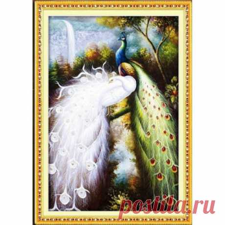 Алмазная мозаика Павлин Частичная выкладка