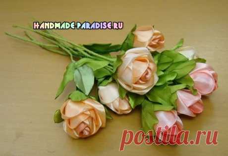 Розы из атласных лент. Мастер-класс - Handmade-Paradise