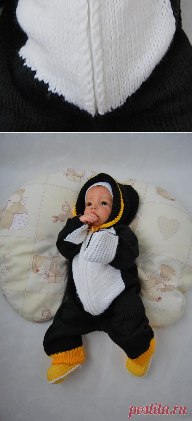 Вязаный комбинезон для новорожденных. Вязаный комбинезон спицами "Пингвин". Описание. | razpetelka.ru