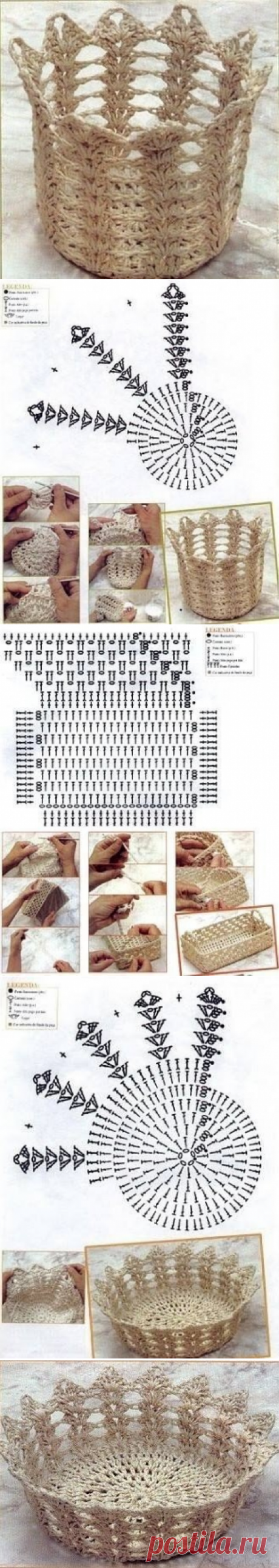 Корзинки из шпагата крючком