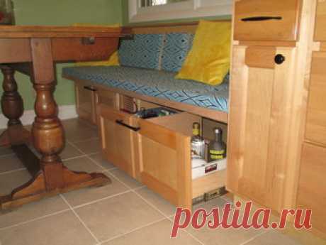 Ranch Galley Kitchen - Midcentury - Kitchen - Portland I built pull out drawers for the cabinets under the banquet.  I don't know why I didn't make the drawer boxes higher on the side.  I plan to re-do them.