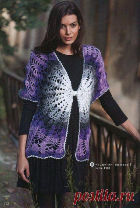 АЖУРНЫЙ ЖАКЕТ С &quot;АНАНАСОВЫМ&quot; УЗОРОМ ИЗ ПРЯЖИ &quot;ALIZE&quot;.