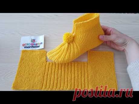 Karpuz bot patik yapımı / En kolay karpuz patik yapımı / Bayan patik modelleri / İki şiş Örgü patik