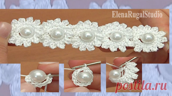 Шнур из цветов с бусинками Урок 115 Crochet Cord Lace With Beads Вязание шнуров крючком:http://sheru.ru/video-o-vyazanii/vyazanie-kryuchkom-lenty-shnury-tesma.htmlКрасивый простой шнур в виде небольших цветочков в центре с...