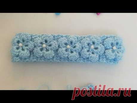 بندانه كروشيه 3D بالورود ....  crochet flowers 3D headband