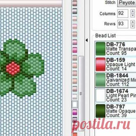 Photo by Miyuki 💞 Emel Sibel on May 29, 2021. May be an image of text that says 'Stitch Peyote Columns 92 4.88in Rows 93 6.44in Bead List DB-776 Matte Transparent Kelly Gr Count 95 DB-159 Opaque Light SiamAB Count: 14 DB-1844 Galvanized Mint ........----.. Count: 112 DB-1674 Light Pearl Pink Count 23 DB-797 Matte Opaque Olive Count: 39 11I'.