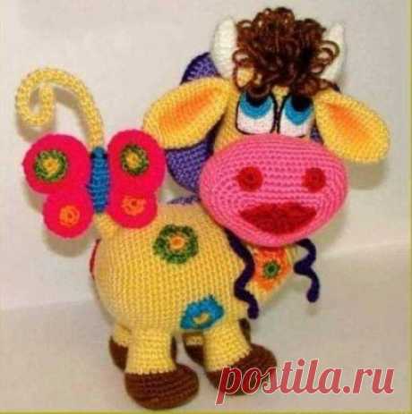Цветочная корова крючком