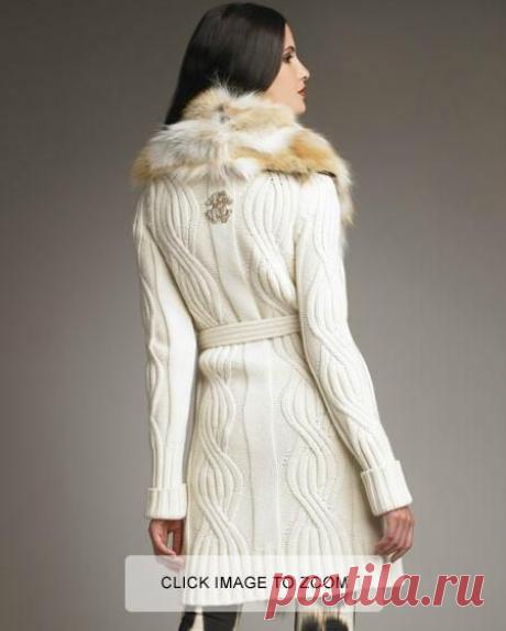 пальто-кардиган от Роберто Кавалли: вязание+мех