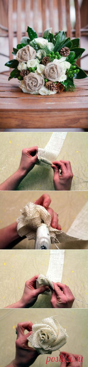 Букет с розочками из мешковины — Сделай сам, идеи для творчества - DIY Ideas