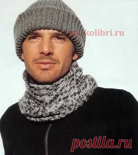 Мужская шапка и шарф спицами полупатентным узором - Колибри Хорошо и модно выглядеть любят не только представительницы прекрасной половины человечества. Чувство