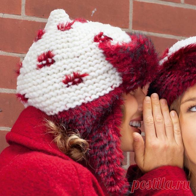 «Меховая» шапка-ушанка - схема вязания спицами. Вяжем Шапки на Verena.ru