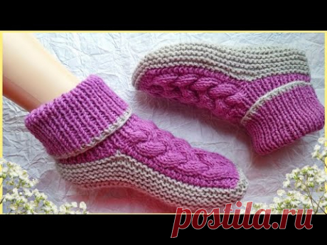 💯✅САМЫЕ КРАСИВЫЕ,САМЫЕ УДОБНЫЕ СЛЕДКИ СПИЦАМИ. 👍Бесшовные следки с шикарной, объёмной косой🤗