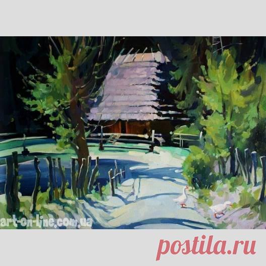 Картина Деревенская тишина - Пейзаж  - Ярошевич Анастасия (живопись) Картина Деревенская тишина -  Домик с высокой крышей