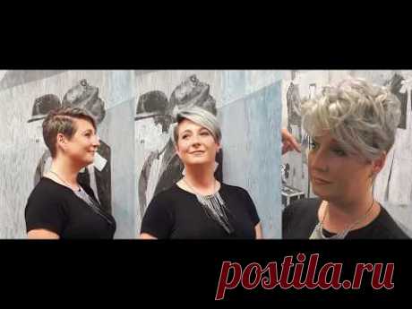 short pixie haircut, granny / grey hair, undercut hairstyle, 2017 makevover by Alves & Bechtholdt