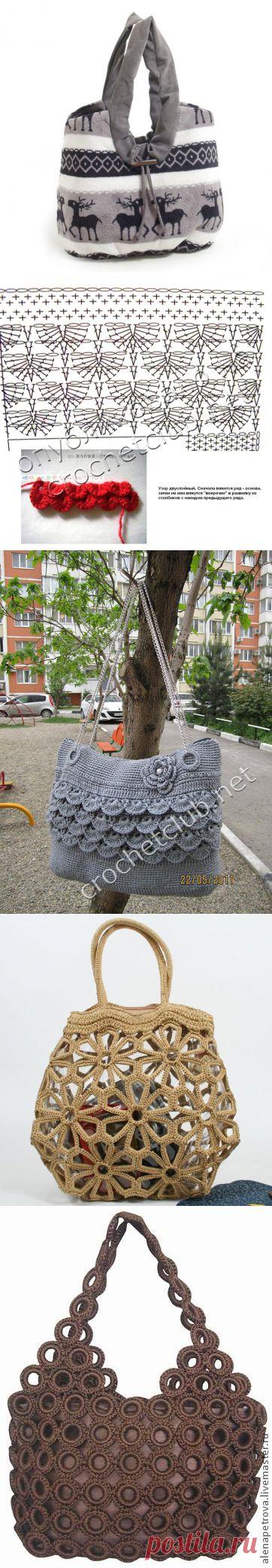 Несколько сумок связанных крючком и спицами