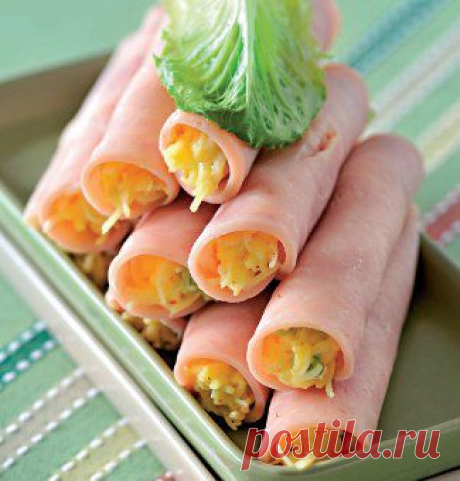 Рулеты из ветчины с сырной начинкой, закуска. Пошаговый рецепт с фото