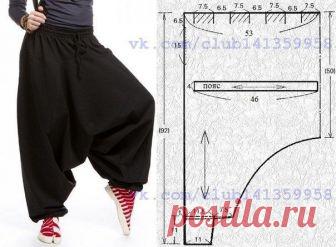 Теплые штаны 'алладины', выкройка на размер 44/46 (рос.) #простыевыкройки #простыевещи #шитье #шаровары #алладины #афгани #саруэл #зуавы #выкройка