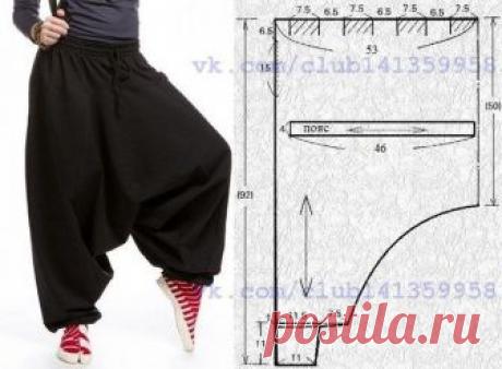 Теплые штаны 'алладины', выкройка на размер 44/46 (рос.) #простыевыкройки #простыевещи #шитье #шаровары #алладины #афгани #саруэл #зуавы #выкройка