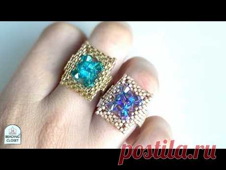 PEYOTE PIZZAZZ BEADED RING with 4mm Bicone Crystal Beads a Twist on Peyote Stitch