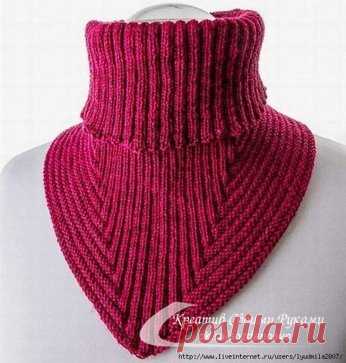 В КОПИЛКУ ЛЮБИТЕЛЕЙ ВЯЗАНИЯ. ОРИГИНАЛЬНАЯ МАНИШКА СПИЦАМИ.
Вязать снизу, начинать спицами большого размера, чтоб вокруг шеи 
ложилась, не сворачиваясь. Нитки 220 м-50 гр. Ушло почти 3 мотка, 50 
шерсть-50 акрилан. Набрать на круговые спицы 184 петли, к-во должно на 8 делиться, замкнуть в круг. Каждый ряд сxемы вязать 3 раза. В начале и в конце равномерно, пока на спицаx не окажется резинка 2×2.
1-3 ряд (1 л, 2 и, изнаночные до последниx 3 петель) 2 и,1 л.
manishka1 4-6 ряд ( 1 л, 2 и, лицевые