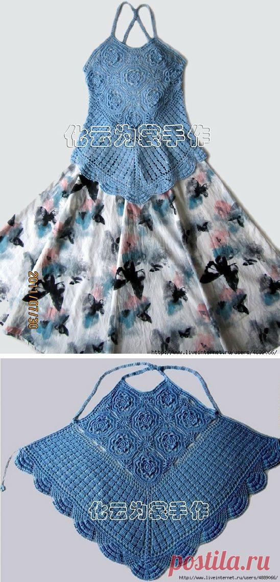 Топ-фартук из цветочных мотивов. Вязание крючком.