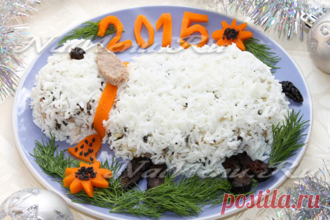 Салат на Новый год 2015 в виде овечки "Веселая овечка"