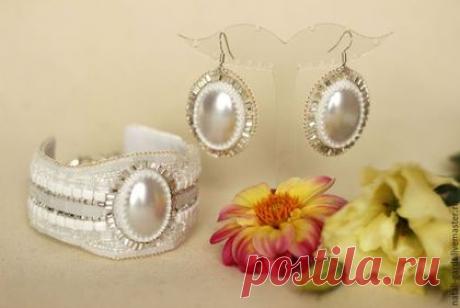 Купить Браслет вышитый бисером - белый, Браслет ручной работы, браслет на руку, купить браслет