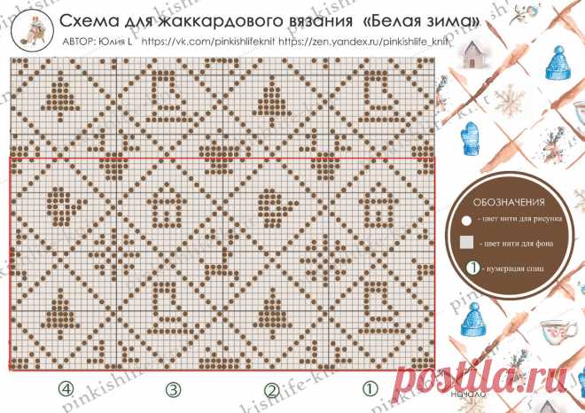 Жаккардовое вязание. Нарисовала новую схему о зимнем настроении 
