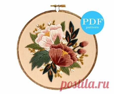 Blush Florals Embroidery Pattern. Beginner Embroidery. PDF | Etsy Moldova