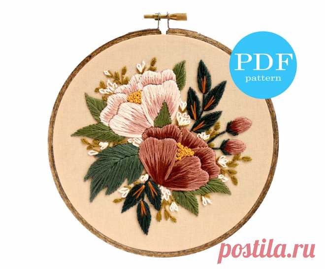 Blush Florals Embroidery Pattern. Beginner Embroidery. PDF | Etsy Moldova