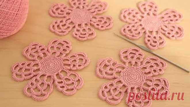 Вязание ЦВЕТОК с необычными лепестками - мотив для ирландского кружева  Crochet  Flower irish lace