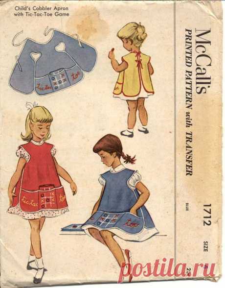 Girl's 1950s Cobbler Apron Dress Pattern McCalls 1712 23 Breast Childrens…
