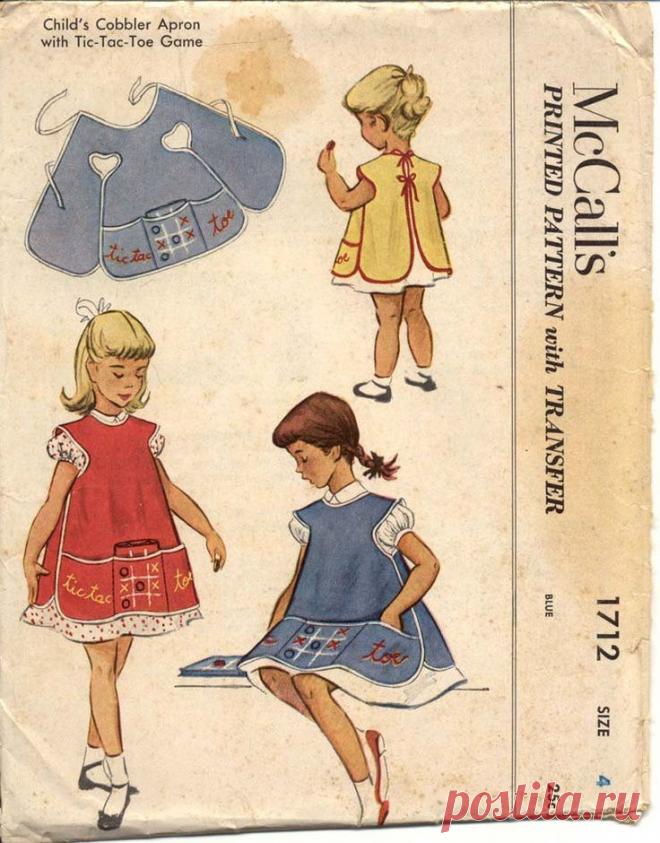 Girl's 1950s Cobbler Apron Dress Pattern McCalls 1712 23 Breast Childrens…