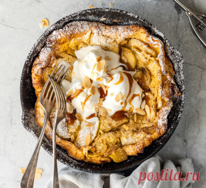 Doutch baby (голландский панкейк) с яблоками / Датч Бэйби. Пошаговый рецепт приготовления с фото. Состав, подробное описание.