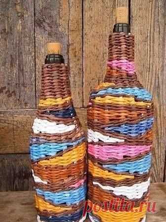 Бутыли в газетных трубочках — Сделай сам, идеи для творчества - DIY Ideas