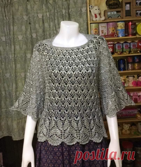 Ажурная кофточка регланом сверху крючком Новый конкурс с денежными призами! "Вязаное детство", условия участия ЗДЕСЬ