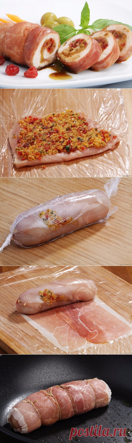 Куриные рулеты с вишней и сыром пармезан.