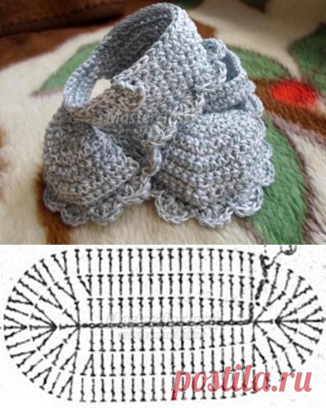 Вязание крючком. Летние пинетки для малыша. Мастер-класс с пошаговыми