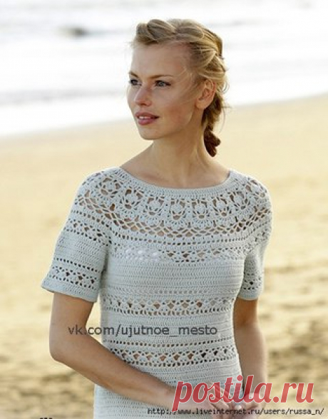 Платье крючком "Grace in Lace" by DROPS Design 

Размеры S - M - L - XL - XXL - XXXL 
#платье_крючком@ujutnoe_mesto_vjazanie 

Материалы 
Пряжа DROPS SAFRAN (100% хлопок, 50 г/160 м) 10-11-12-13-14-15 мотков цветв /50, крючок 3.5 мм 

Плотность вязания 
21 ст. с/н и 12 рядов = 10х10 см 

Ажурный узор: на схеме А.2 показано начало и конец вязания по схеме А.1. В начале круга со ст. с/н вязать 3 возд.п., закончить круг соед. ст. в 3-ю возд.п. В начале круга со ст. б/н вязать...