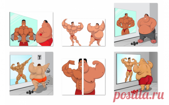 Vector fat man imagining himself in the mirror - A mirror is an object with a smooth surface and the ability to reflect light.(Total 6 pictures)