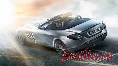 Обои кабриолет, mercedes benz, slr, дорога, лучи на рабочий стол 101580
