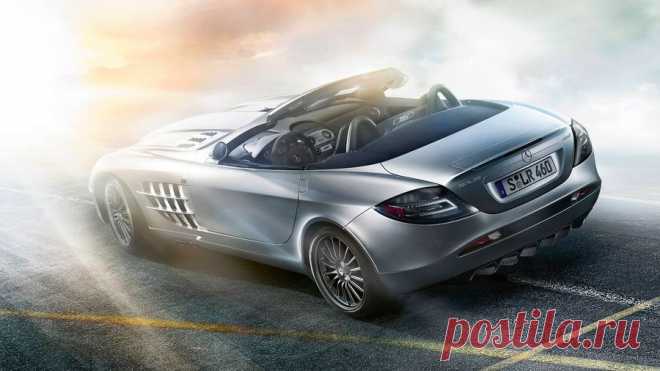 Обои кабриолет, mercedes benz, slr, дорога, лучи на рабочий стол 101580
