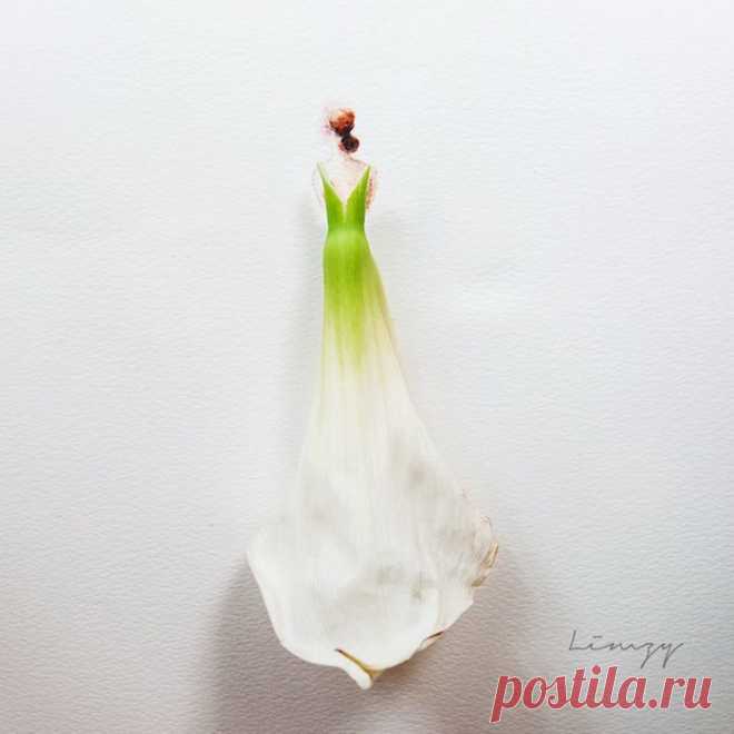 Акварели художницы из Сингапура. Воздушные барышни в цветочных платьях.