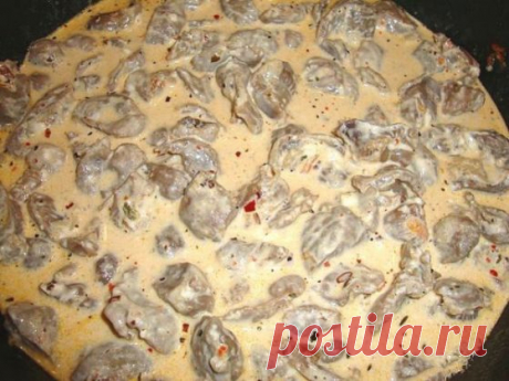 Куриные сердечки, тушенные в сливках - рецепт