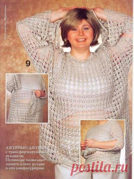 Ажурный пуловер крючком.