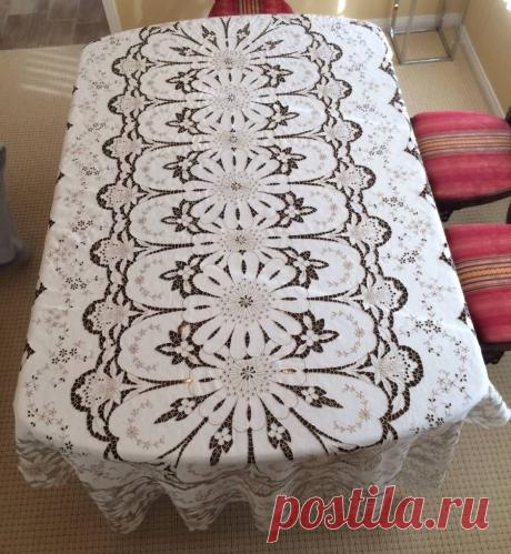 Vintage Madeira Linen Hand Embroidered Cutwork Lace Tablecloth 114"x 62" 12 Naps | eBay