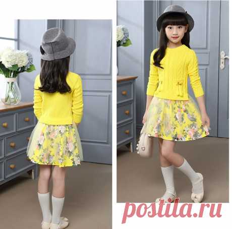 Осенне зимнее трикотажное платье с длинными рукавами и цветочным принтом для девочек, детская одежда, новое модное платье свитер для детей 4, 6, 8, 10, 12 лет купить на AliExpress