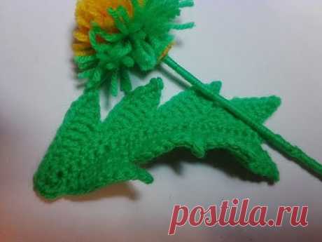 Как связать листик одуванчика. How to knit a dandelion leaf. Мотив 5. Ирландское кружево.