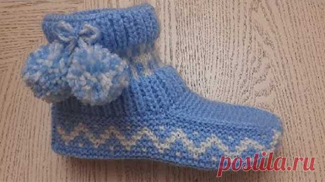 Новинка 2020 : Классные тапочки-следки на двух спицах без швов // iki patik modelleri